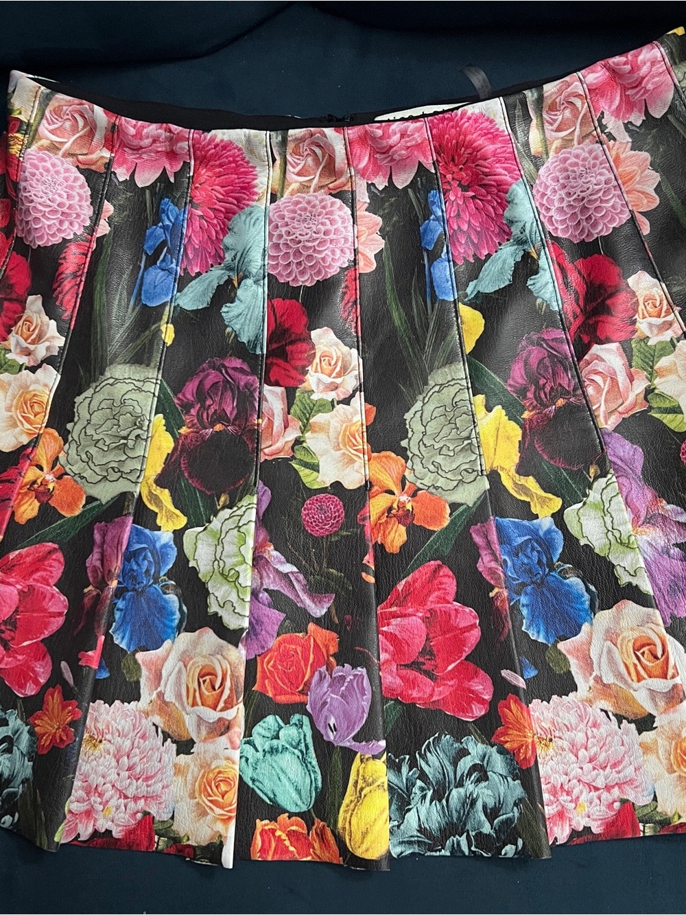 Alice + Olivia Black Skirt with Multicolor Floral Accent